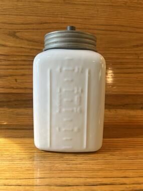 Pottery Barn White Ceramic Canister Galvanized Metal Lid Farmhouse Decor 8”